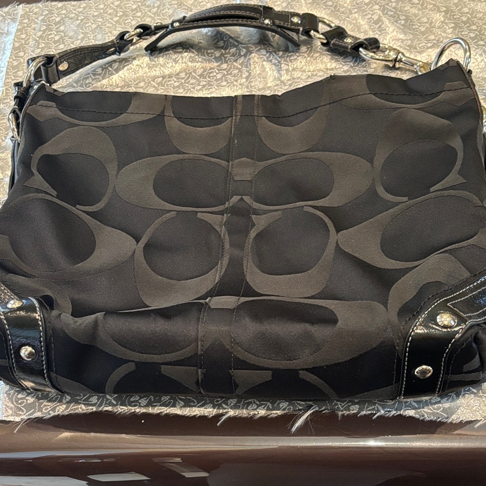 Coach Black Signature Jacquard Shoulder Hobo
